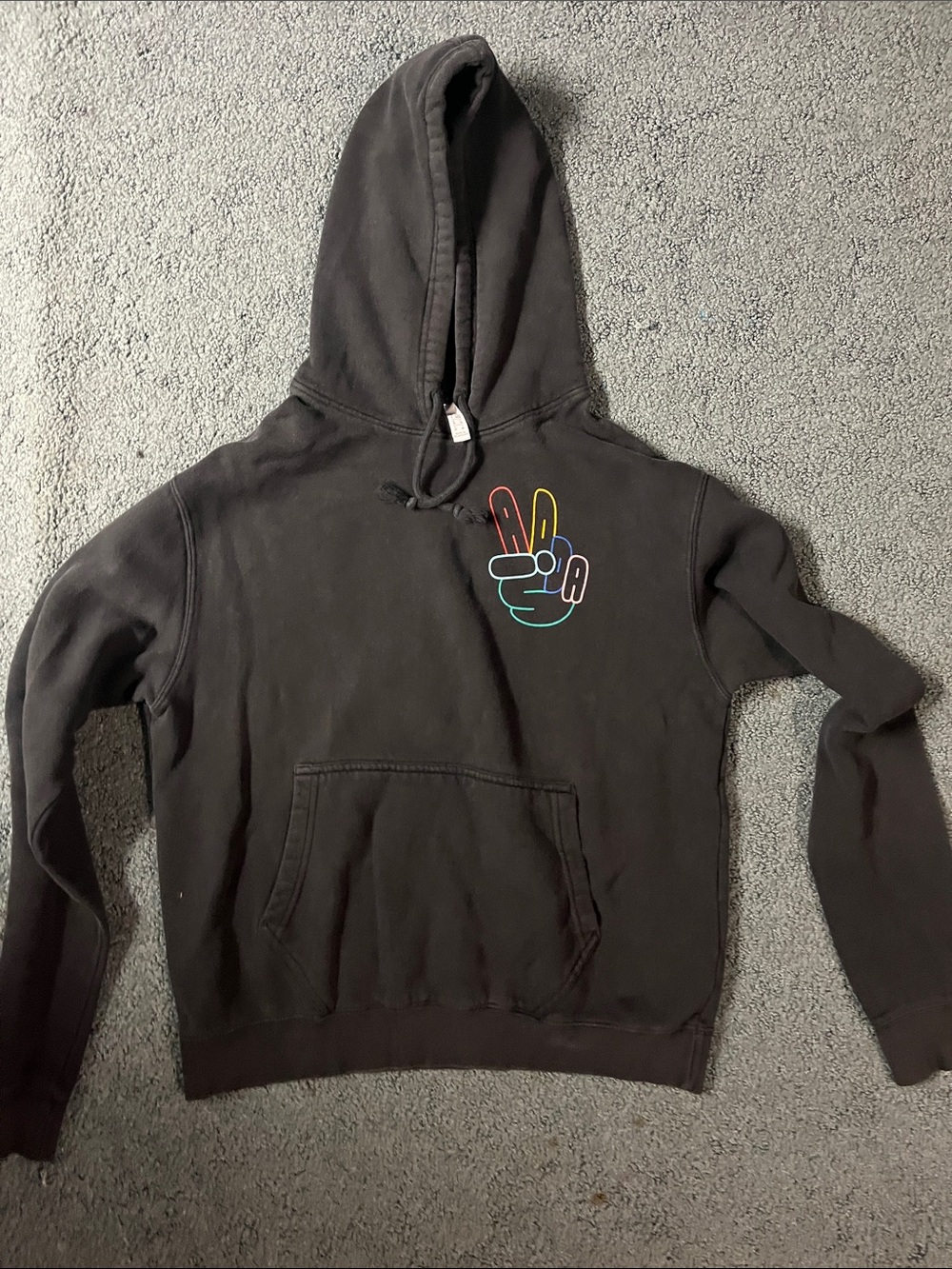 adidas Black Hoodie with Multicolor Peace Hand Graphic